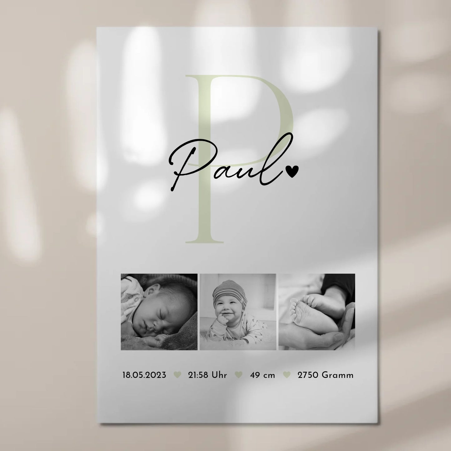 Magnetisches Fotoboard-Poster zur Geburt, Baby-Fotocollage mit Geburtsdaten im Black-and-White-Design