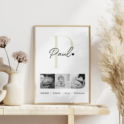 Geburtsdaten Poster Baby Fotocollage Black and White personalisiertes Geschenk zur Geburt 4