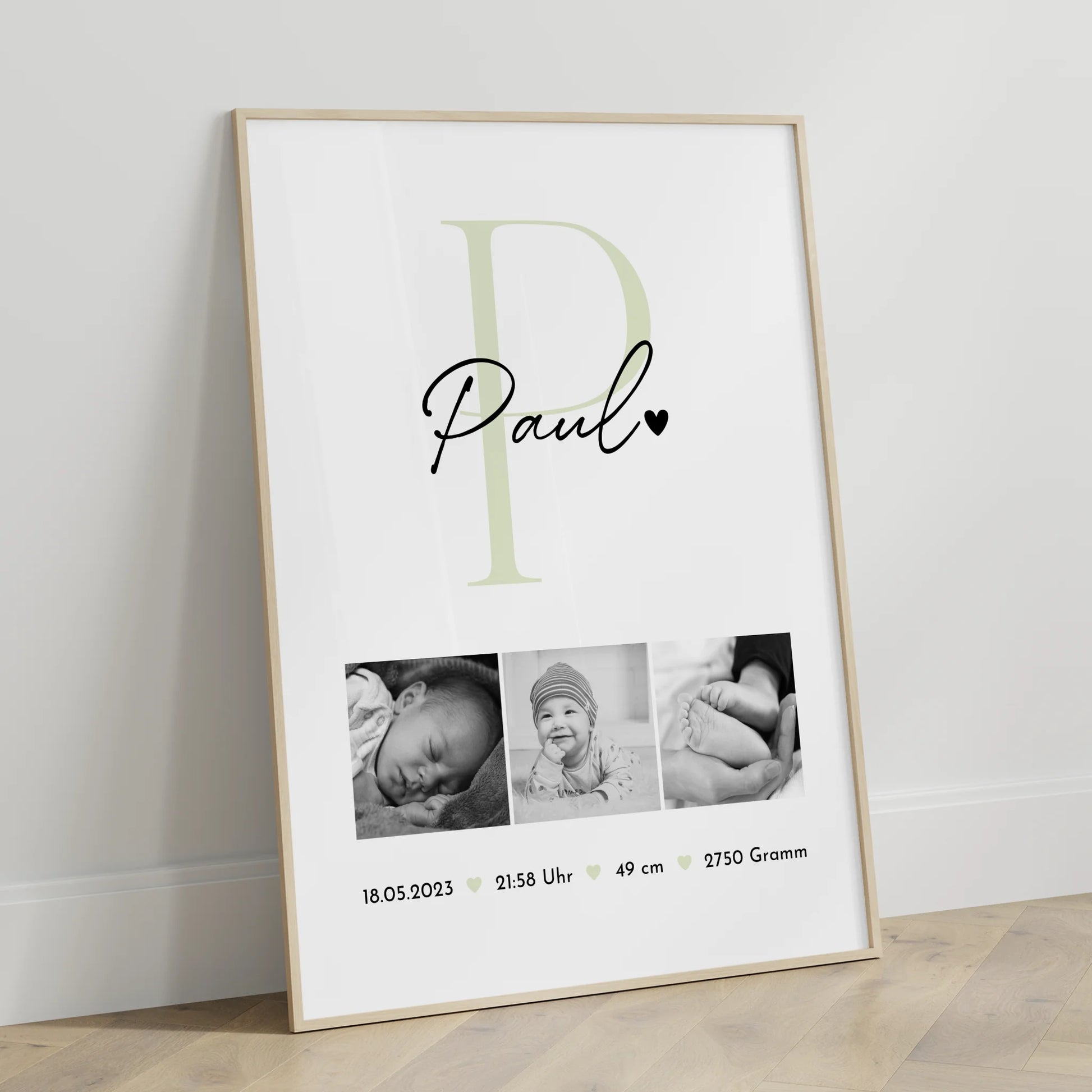 Geburtsdaten Poster Baby Fotocollage Black and White personalisiertes Geschenk zur Geburt 3