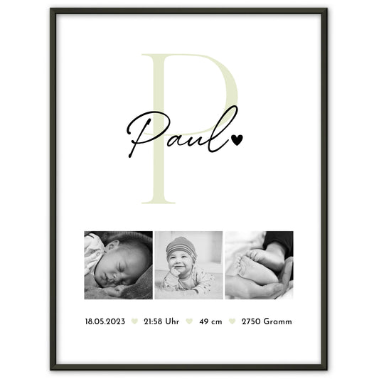 Geburtsdaten Poster Baby Fotocollage Black and White personalisiertes Geschenk zur Geburt 1
