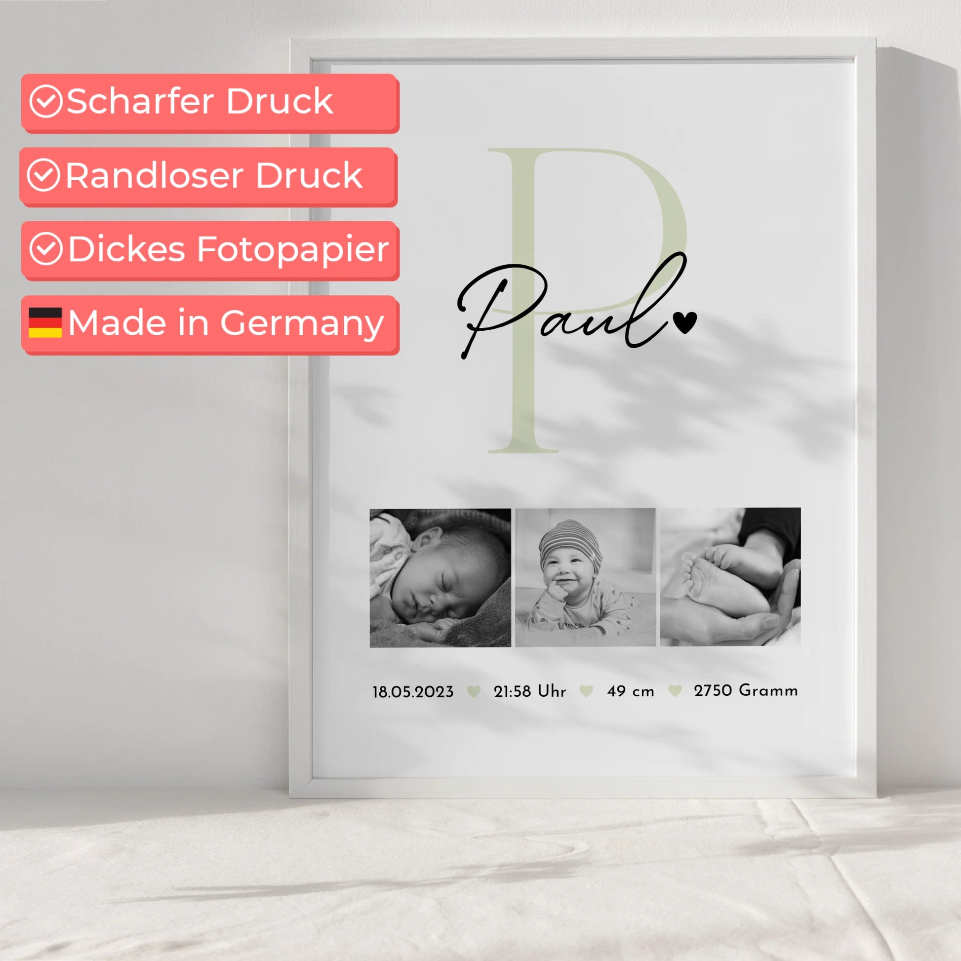 Geburtsdaten Poster Baby Fotocollage Black and White personalisiertes Geschenk zur Geburt 6