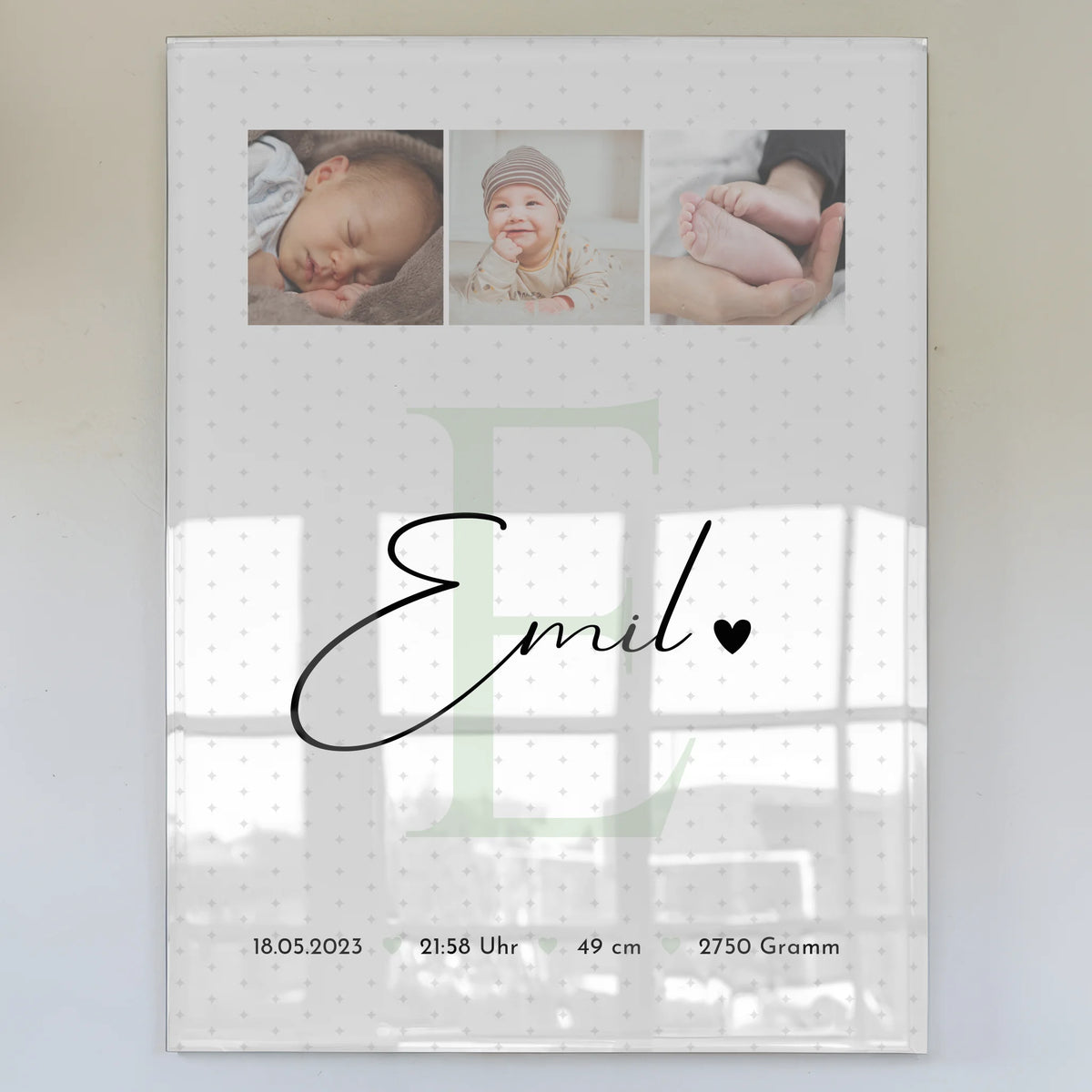 Acrylglas Mit Foto zur Geburt Baby 8 Fotos Geburtsdaten Sternchen Muster Geschenk 1