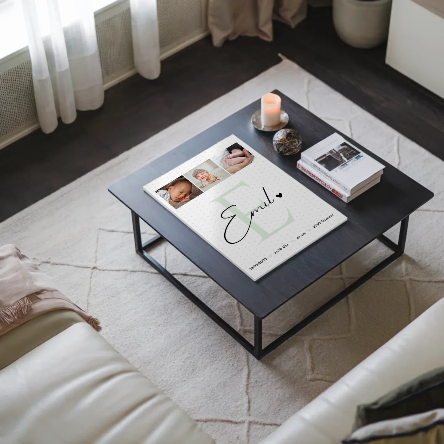 Fotoboard Poster Magnetisch zur Geburt Baby mit 8 Fotos Geburtsdaten Sternchen Muster 3