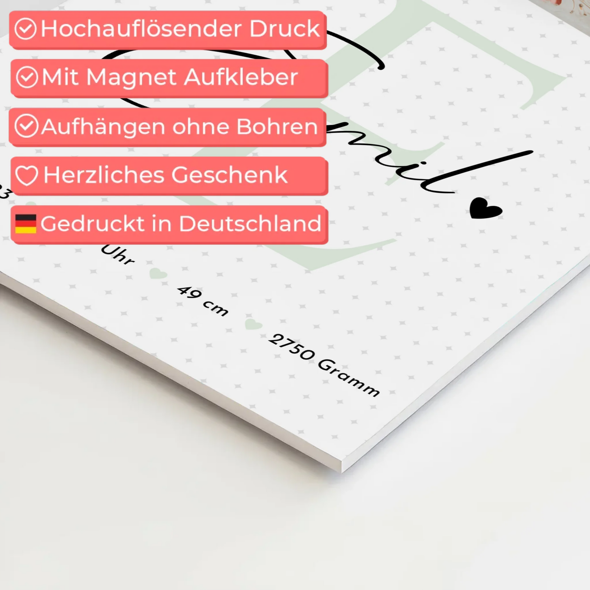 Fotoboard Poster Magnetisch zur Geburt Baby mit 8 Fotos Geburtsdaten Sternchen Muster 4