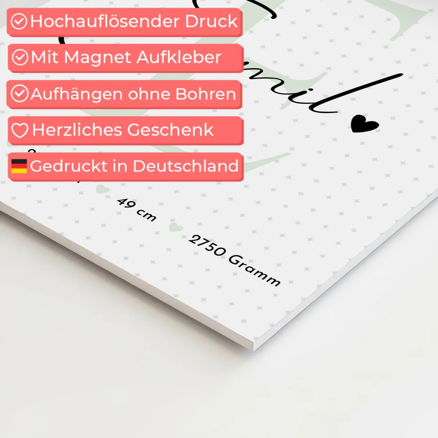 Fotoboard Poster Magnetisch zur Geburt Baby mit 8 Fotos Geburtsdaten Sternchen Muster