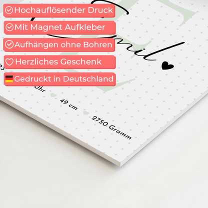 Fotoboard Poster Magnetisch zur Geburt Baby mit 8 Fotos Geburtsdaten Sternchen Muster
