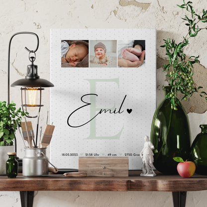 Leinwand Collagen Erstellen zur Geburt Baby mit 8 Fotos Geburtsdaten Sternchen Muster 3