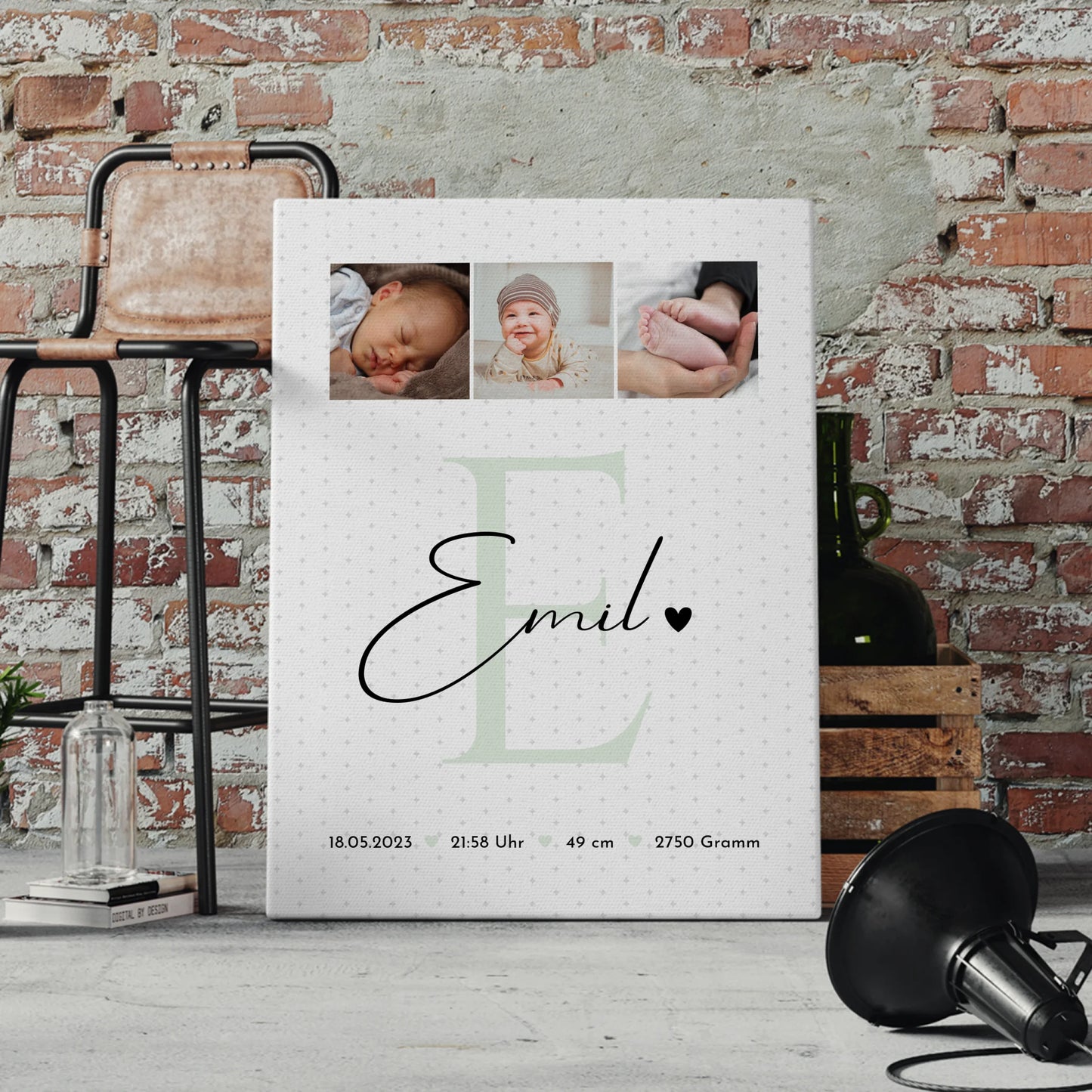Leinwand Collagen Erstellen zur Geburt Baby mit 8 Fotos Geburtsdaten Sternchen Muster 4