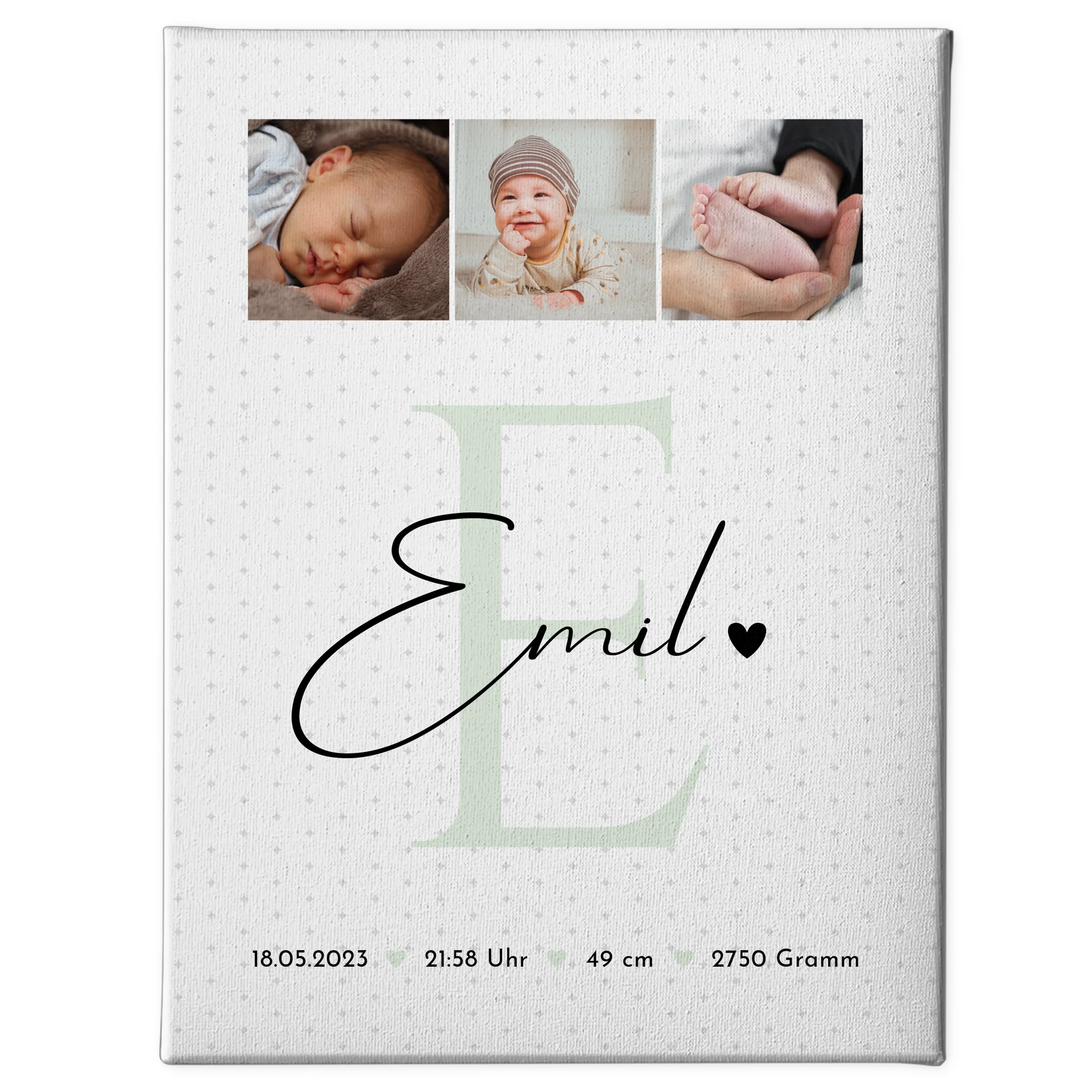 Leinwand Collagen Erstellen zur Geburt Baby mit 8 Fotos Geburtsdaten Sternchen Muster 1