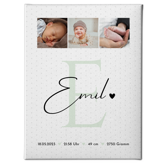 Leinwand Collagen Erstellen zur Geburt Baby mit 8 Fotos Geburtsdaten Sternchen Muster 1