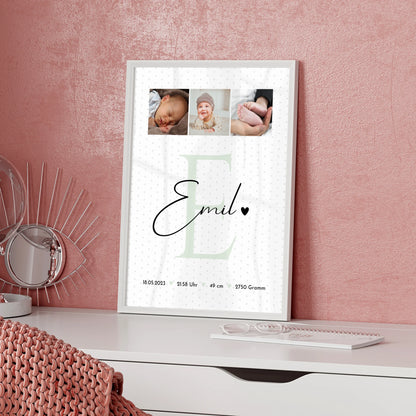 Poster Mit Geburtsdaten Baby Geburt 8 Fotos Sternchen Muster personalisiertes Geschenk 5