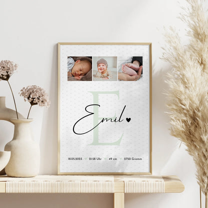 Poster Mit Geburtsdaten Baby Geburt 8 Fotos Sternchen Muster personalisiertes Geschenk 4