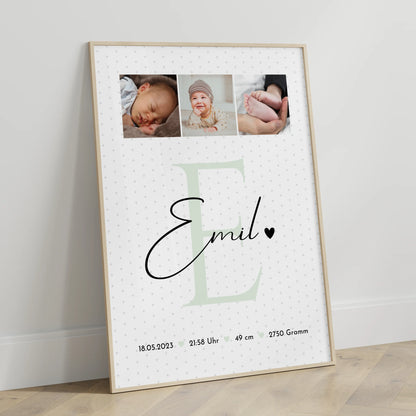 Poster Mit Geburtsdaten Baby Geburt 8 Fotos Sternchen Muster personalisiertes Geschenk 3