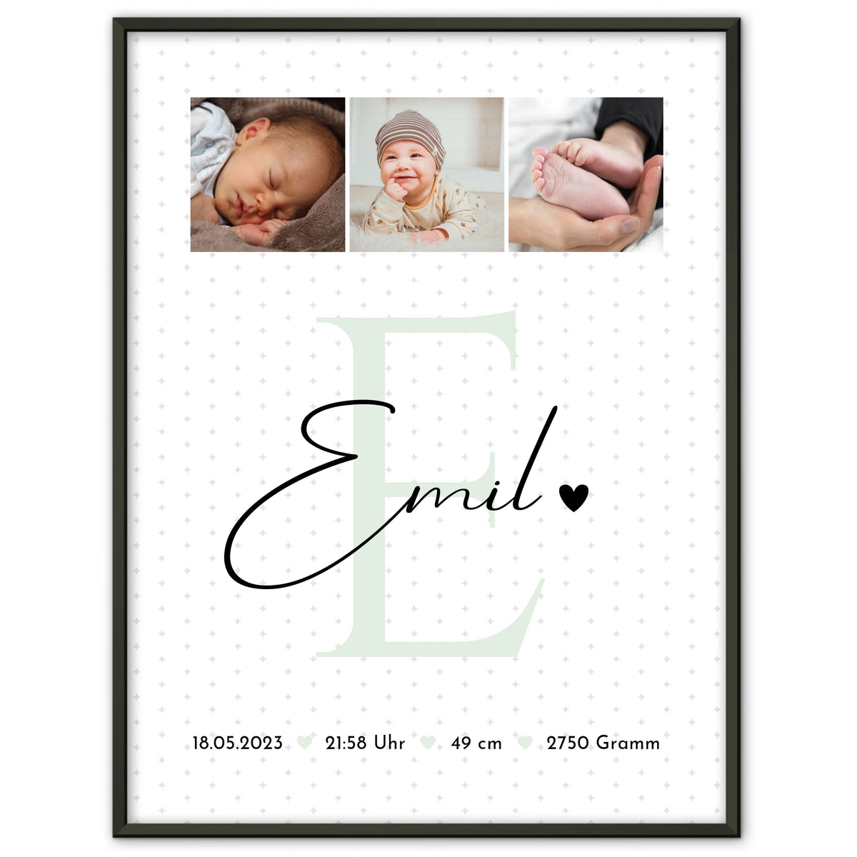 Poster Mit Geburtsdaten Baby Geburt 8 Fotos Sternchen Muster personalisiertes Geschenk 1