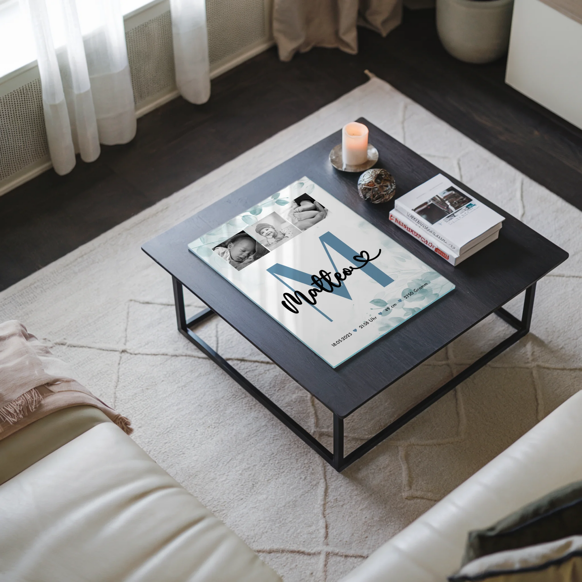 Acrylglas Mit Foto Geburt Baby Fotocollage Geburtsdaten Black White Poster 3
