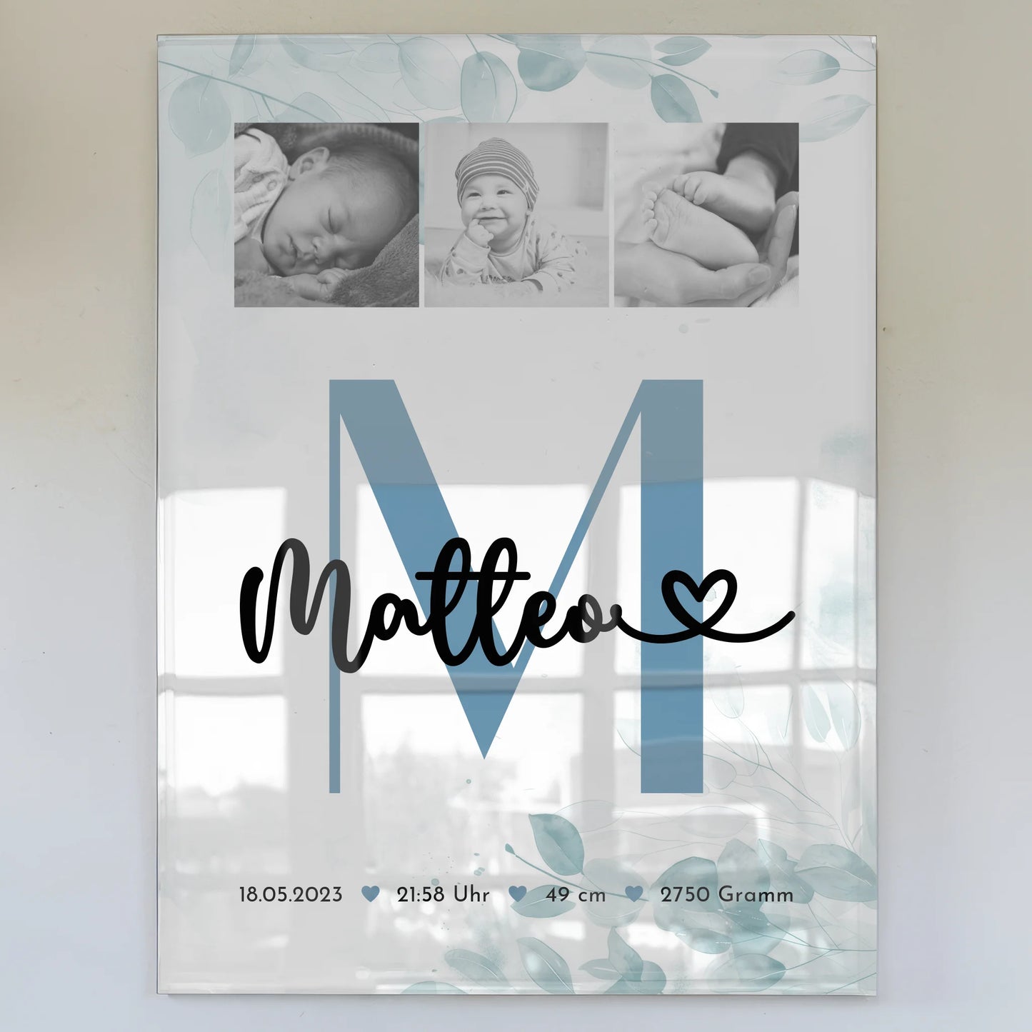 Acrylglas Mit Foto Geburt Baby Fotocollage Geburtsdaten Black White Poster 1