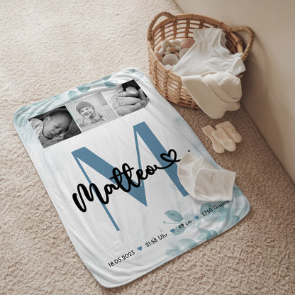 Krabbeldecke Mit Namen Und Geburtsdatum Baby Fotocollage Black White 2