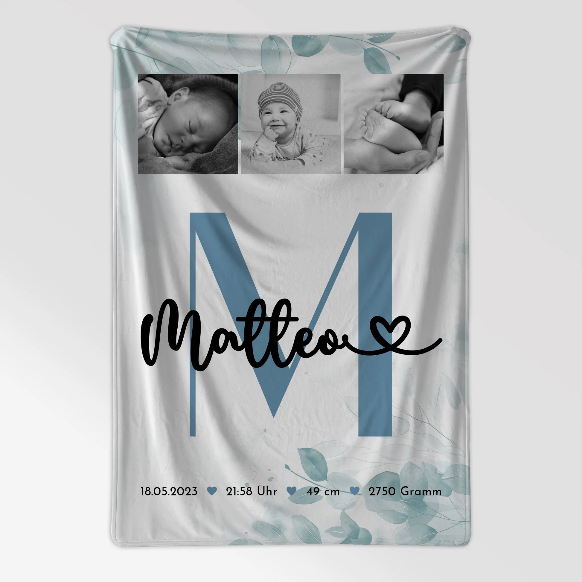 Krabbeldecke Mit Namen Und Geburtsdatum Baby Fotocollage Black White 7