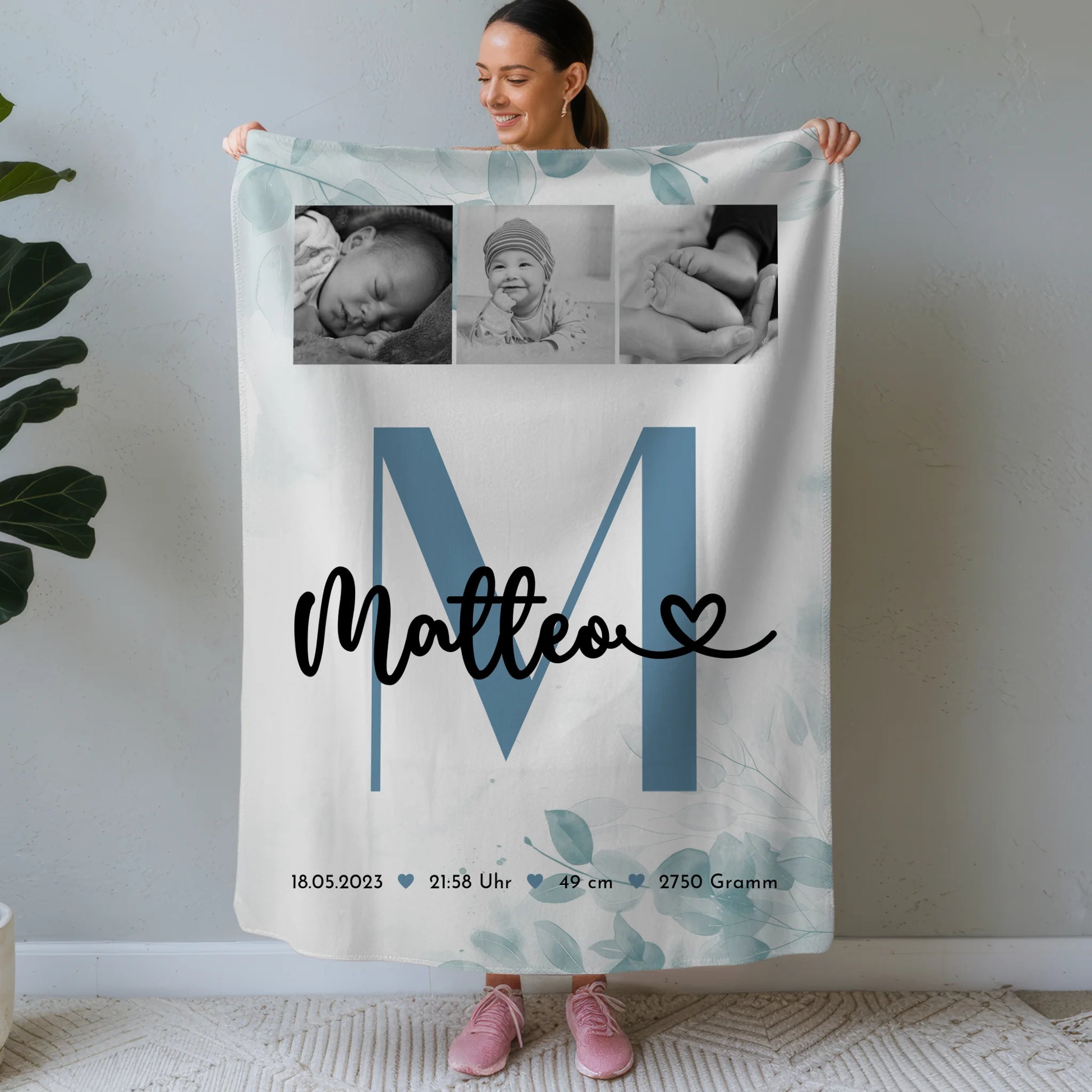 Krabbeldecke Mit Namen Und Geburtsdatum Baby Fotocollage Black White 1