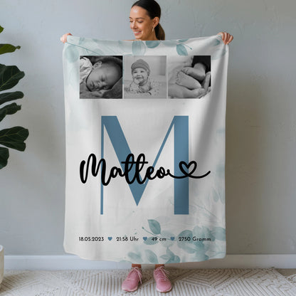 Krabbeldecke Mit Namen Und Geburtsdatum Baby Fotocollage Black White 1