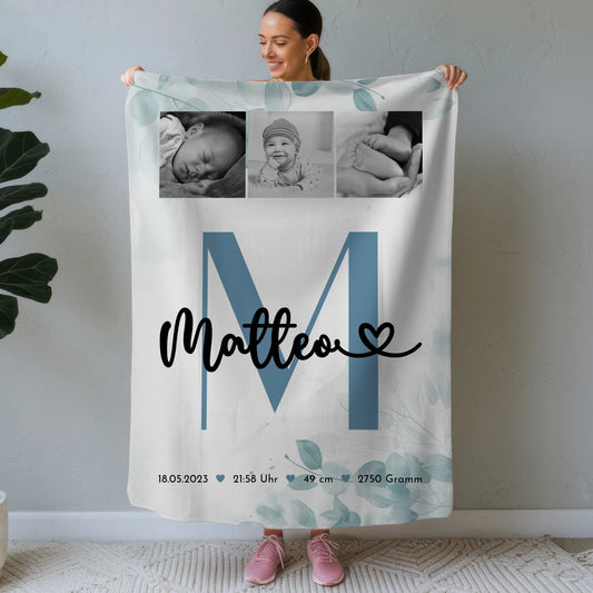 Krabbeldecke Mit Namen Und Geburtsdatum Baby Fotocollage Black White 1