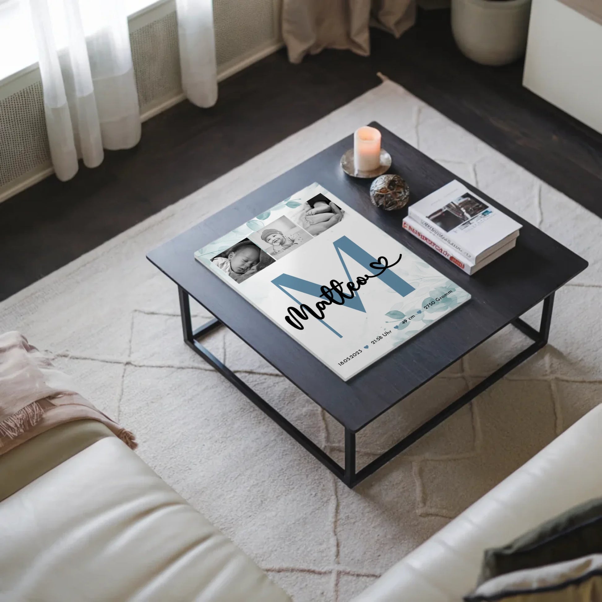 Fotoboard Poster Magnetisch Baby Geburt Fotocollage Geburtsdaten Black White 3