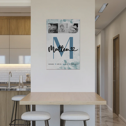 Fotoboard Poster Magnetisch Baby Geburt Fotocollage Geburtsdaten Black White 2