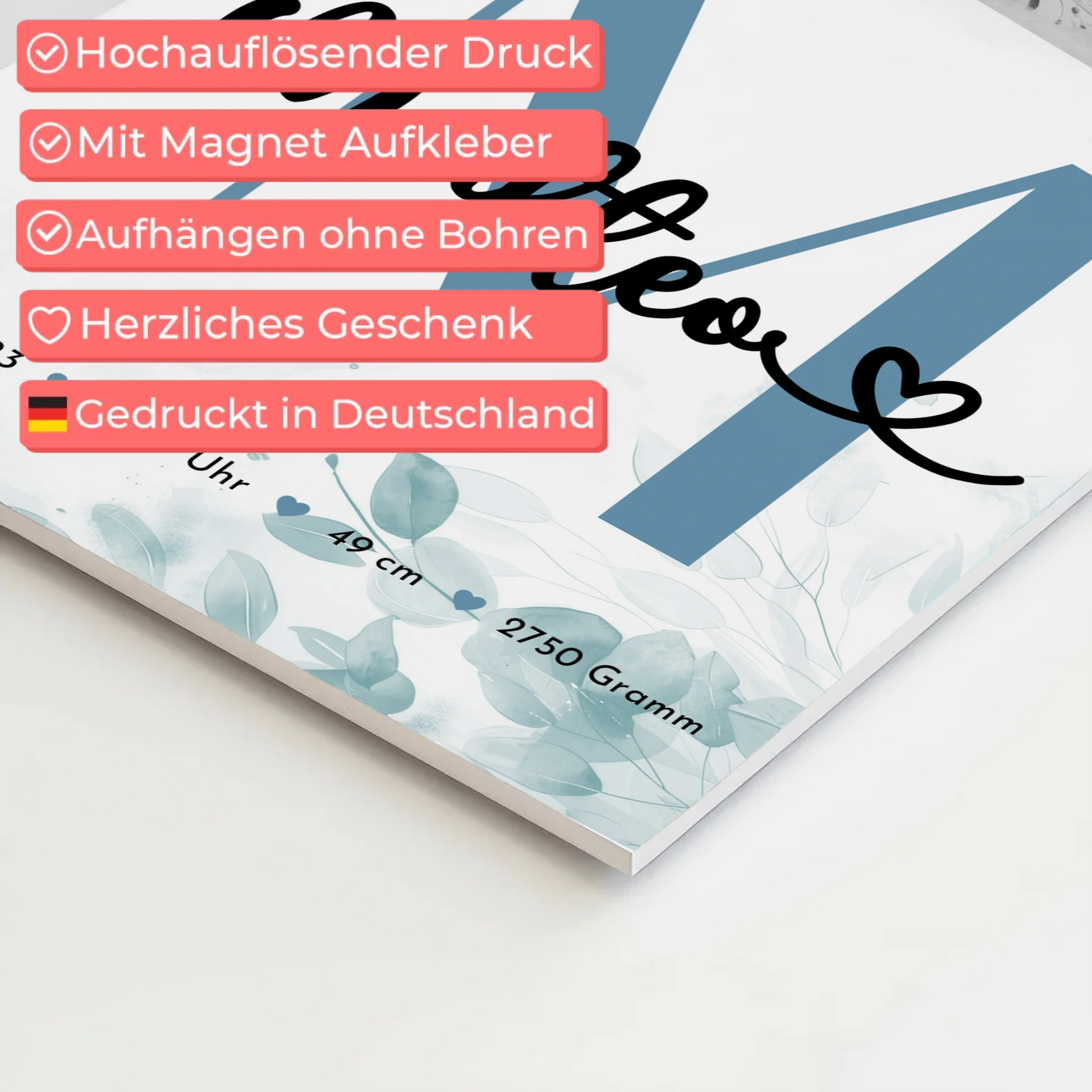 Fotoboard Poster Magnetisch Baby Geburt Fotocollage Geburtsdaten Black White 4