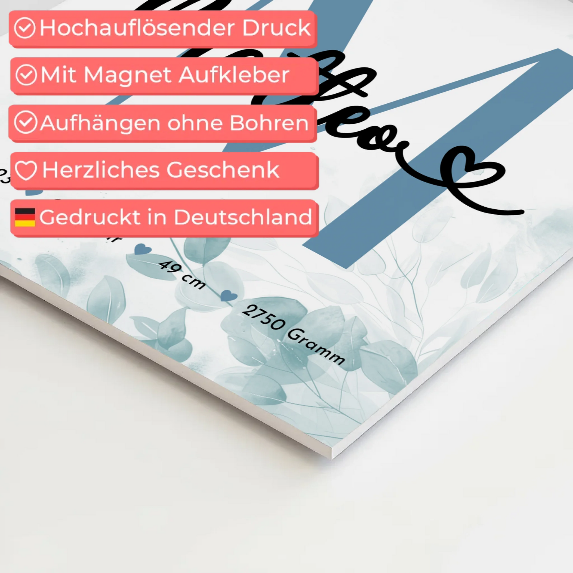 Fotoboard Poster Magnetisch Baby Geburt Fotocollage Geburtsdaten Black White 10