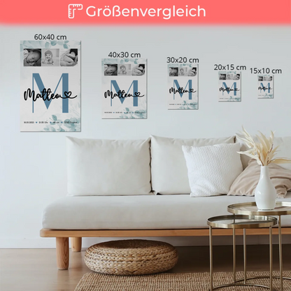 Fotoboard Poster Magnetisch Baby Geburt Fotocollage Geburtsdaten Black White