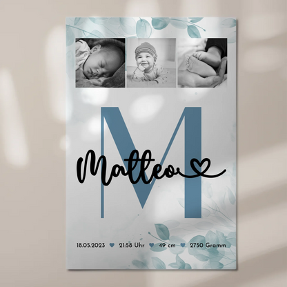 Fotoboard Poster Magnetisch Baby Geburt Fotocollage Geburtsdaten Black White