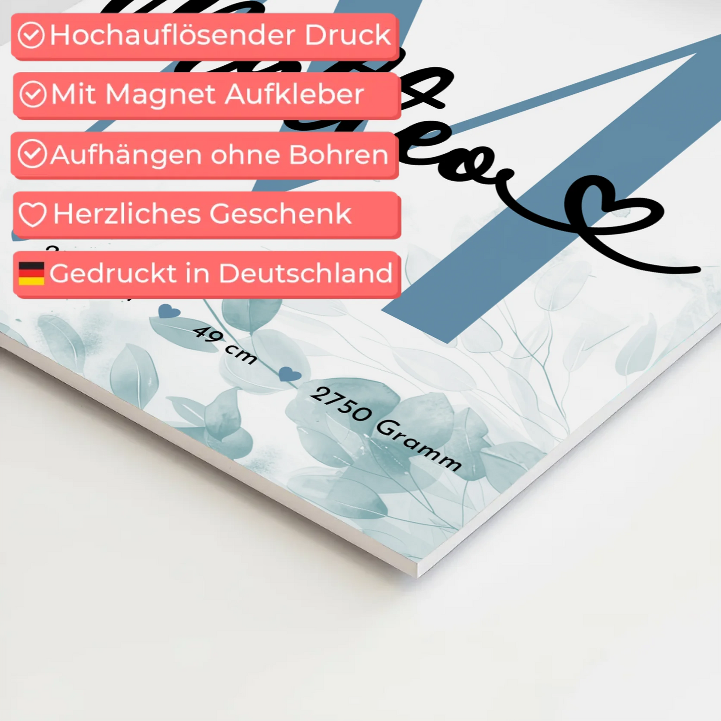 Fotoboard Poster Magnetisch Baby Geburt Fotocollage Geburtsdaten Black White