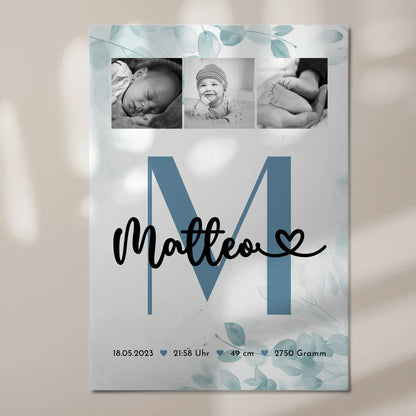 Fotoboard Poster Magnetisch Baby Geburt Fotocollage Geburtsdaten Black White