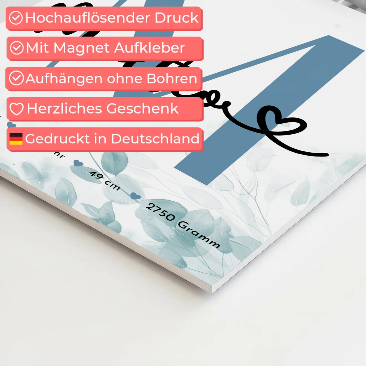 Fotoboard Poster Magnetisch Baby Geburt Fotocollage Geburtsdaten Black White