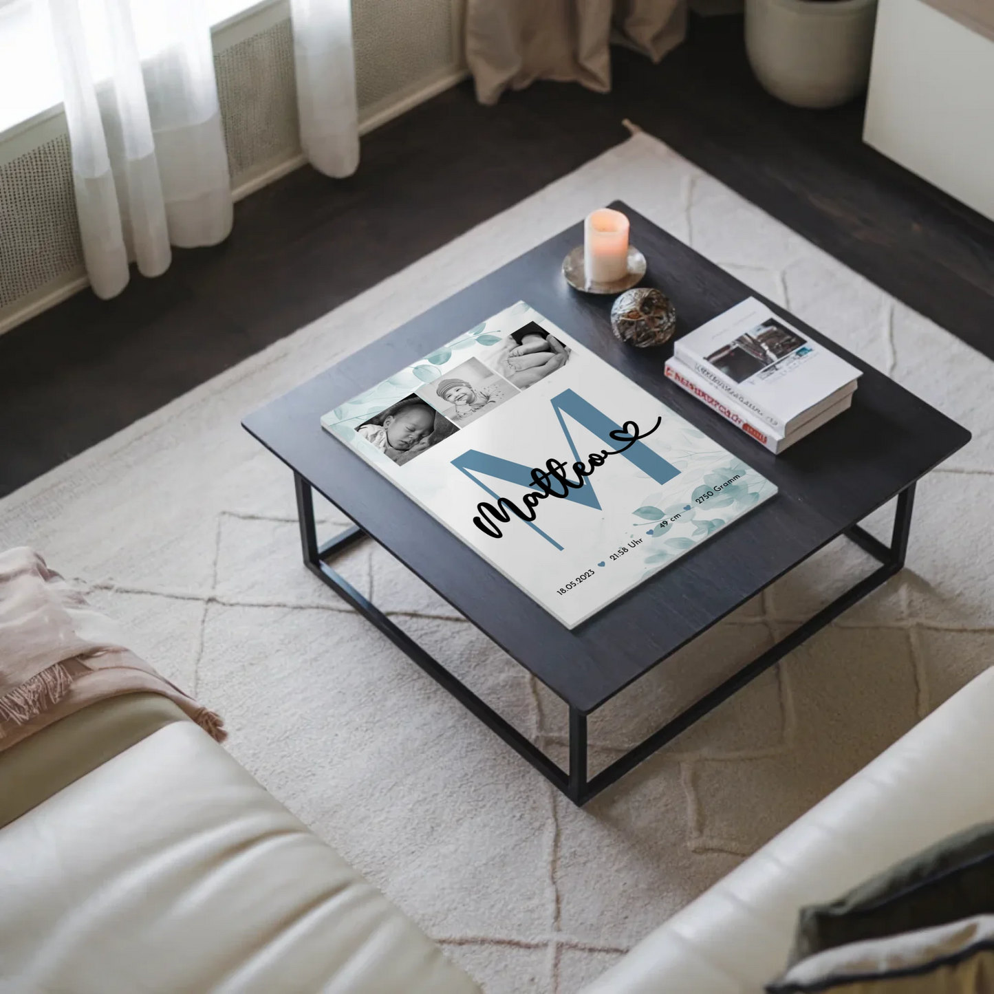 Fotoboard Poster Magnetisch Baby Geburt Fotocollage Geburtsdaten Black White