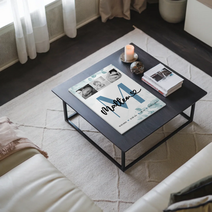 Fotoboard Poster Magnetisch Baby Geburt Fotocollage Geburtsdaten Black White