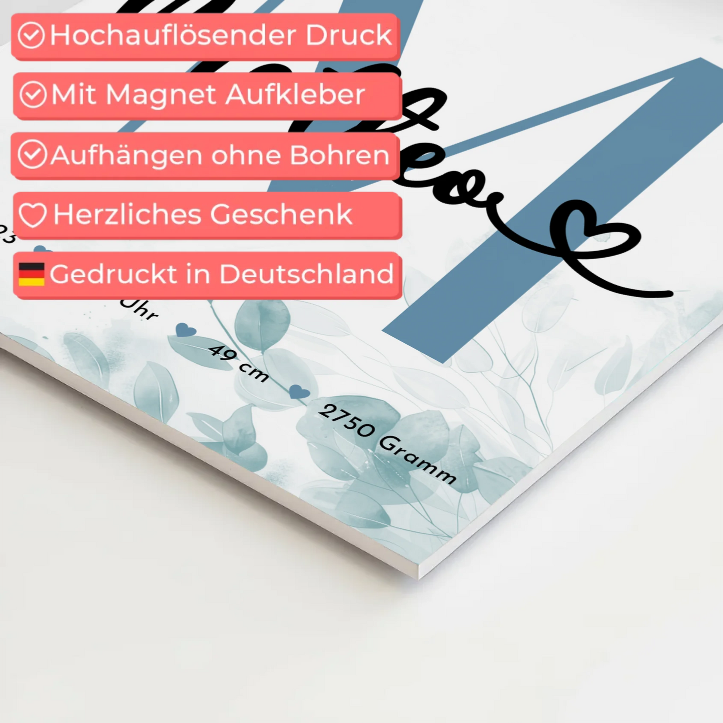 Fotoboard Poster Magnetisch Baby Geburt Fotocollage Geburtsdaten Black White