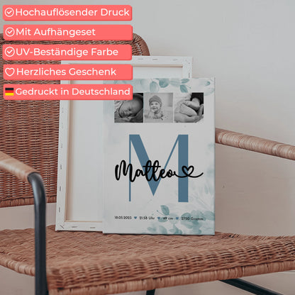 Wandbild Fotocollage Geburt Baby mit Geburtsdaten Black and White Design 5