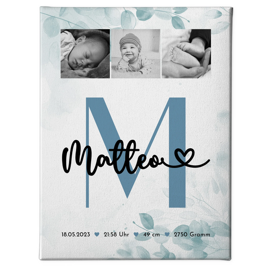 Wandbild Fotocollage Geburt Baby mit Geburtsdaten Black and White Design 1