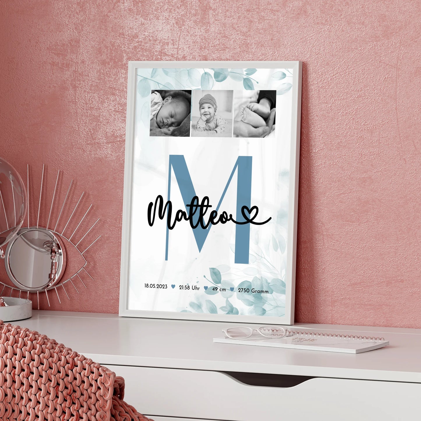 Poster Mit Geburtsdaten Baby Fotocollage Geburt Black and White Design 5