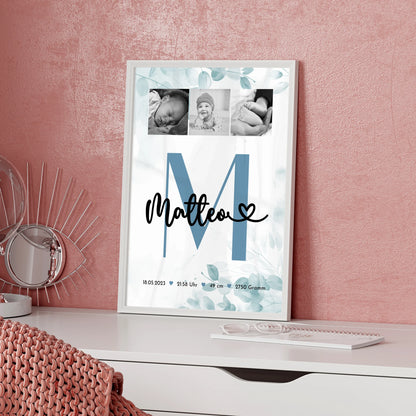Poster Mit Geburtsdaten Baby Fotocollage Geburt Black and White Design 5