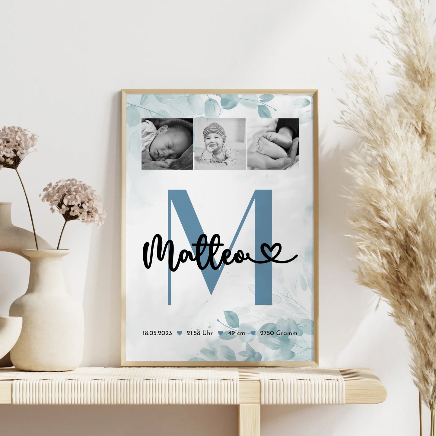Poster Mit Geburtsdaten Baby Fotocollage Geburt Black and White Design 4