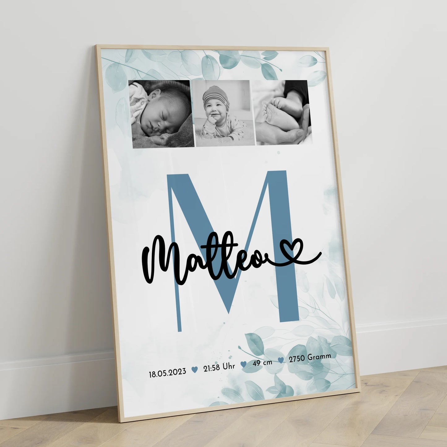 Poster Mit Geburtsdaten Baby Fotocollage Geburt Black and White Design 3
