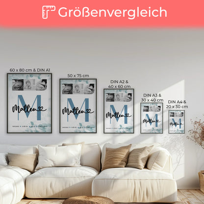 Poster Mit Geburtsdaten Baby Fotocollage Geburt Black and White Design 7