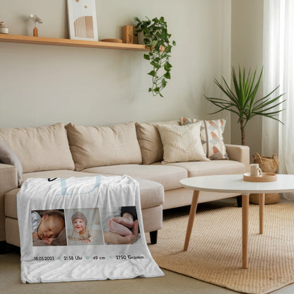 Personalisierte Babydecke mit Namen Geburt Baby Fotocollage Geburtsdaten Initial Sternchen Muster 4