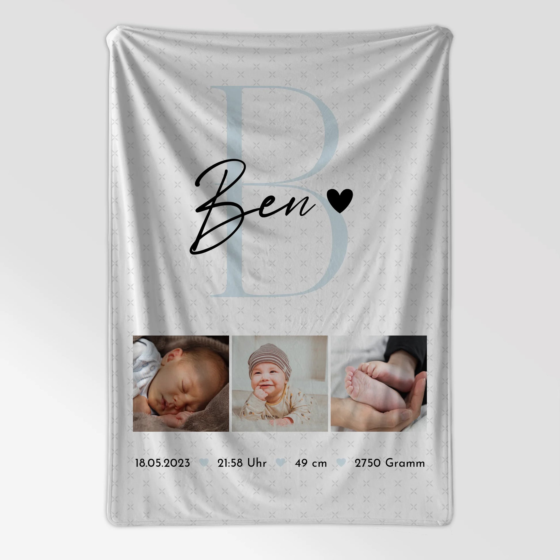 Personalisierte Babydecke mit Namen Geburt Baby Fotocollage Geburtsdaten Initial Sternchen Muster 7