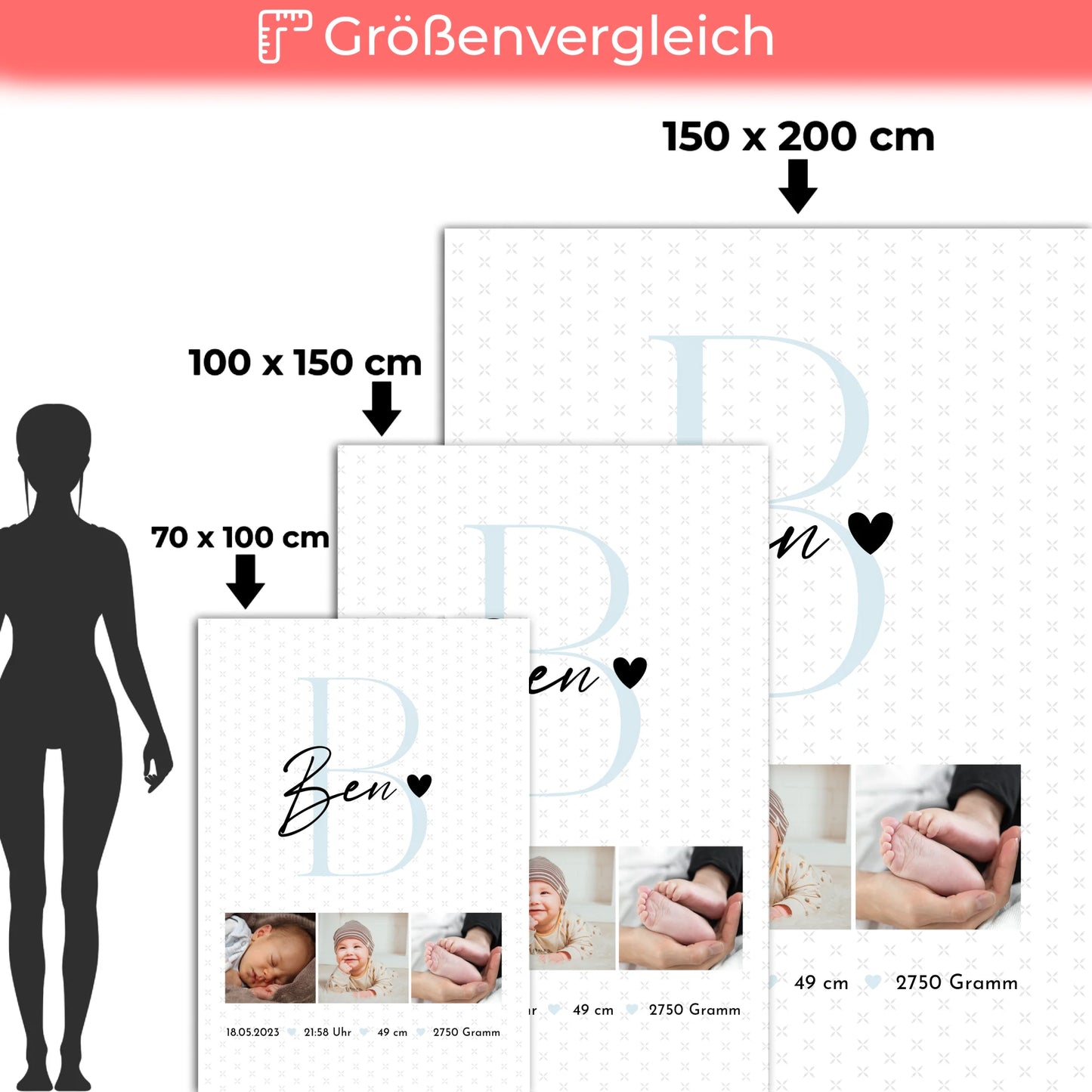 Personalisierte Babydecke mit Namen Geburt Baby Fotocollage Geburtsdaten Initial Sternchen Muster 5