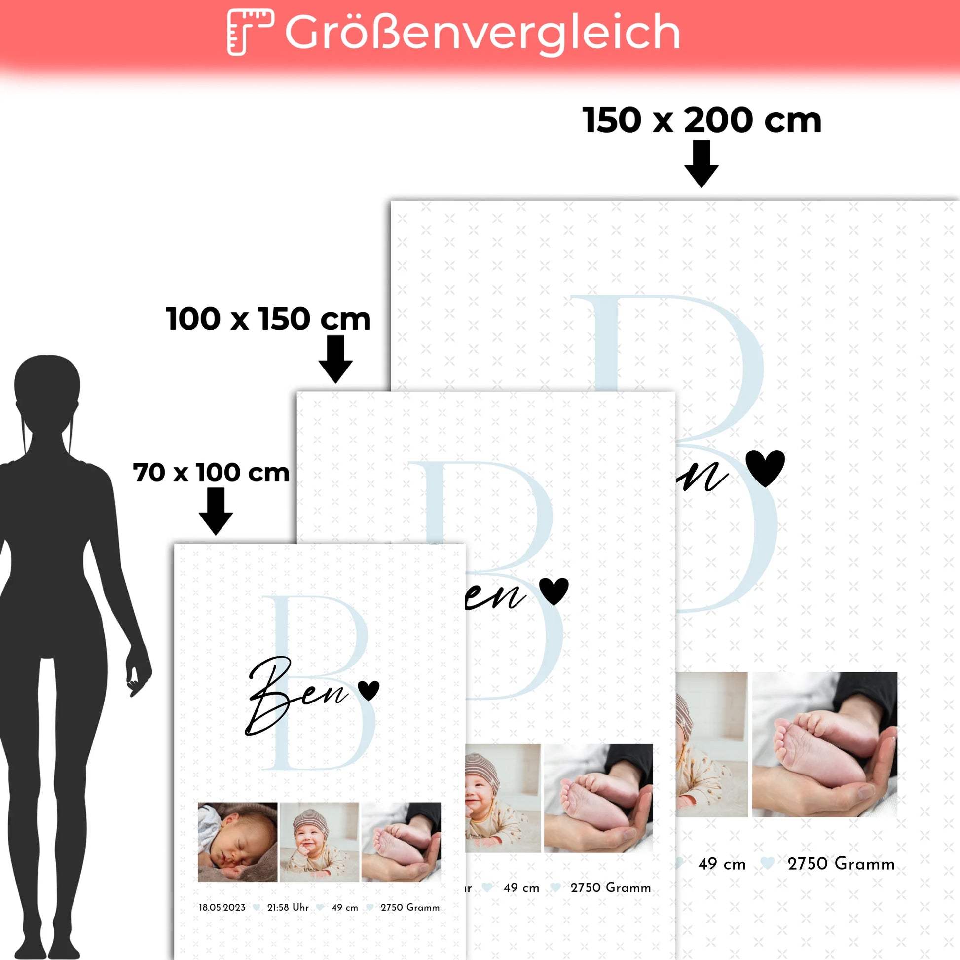 Personalisierte Babydecke mit Namen Geburt Baby Fotocollage Geburtsdaten Initial Sternchen Muster 5