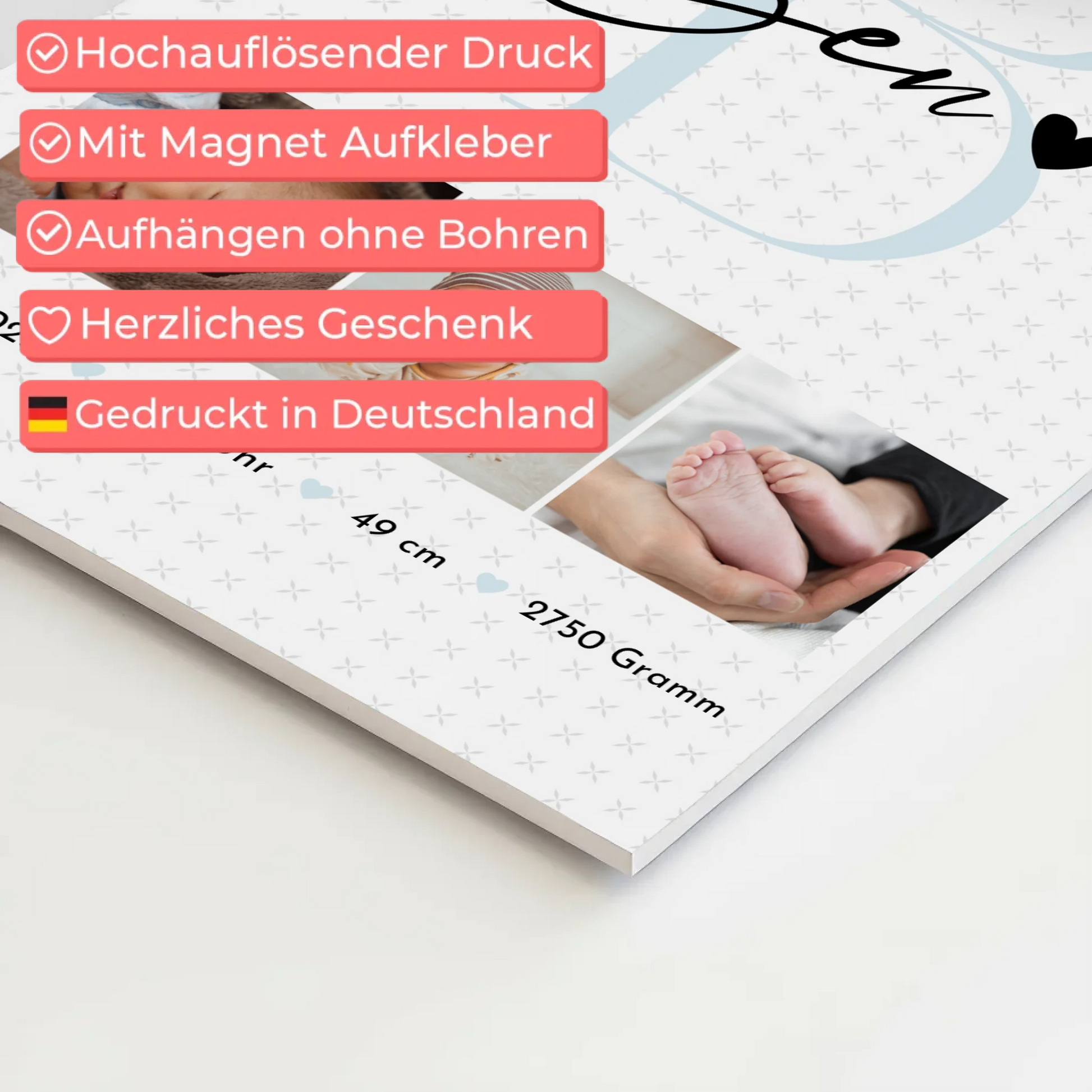 Magnetposter Fotoboard zur Geburt Baby Fotocollage mit Geburtsdaten Initial Sternchen Muster 4