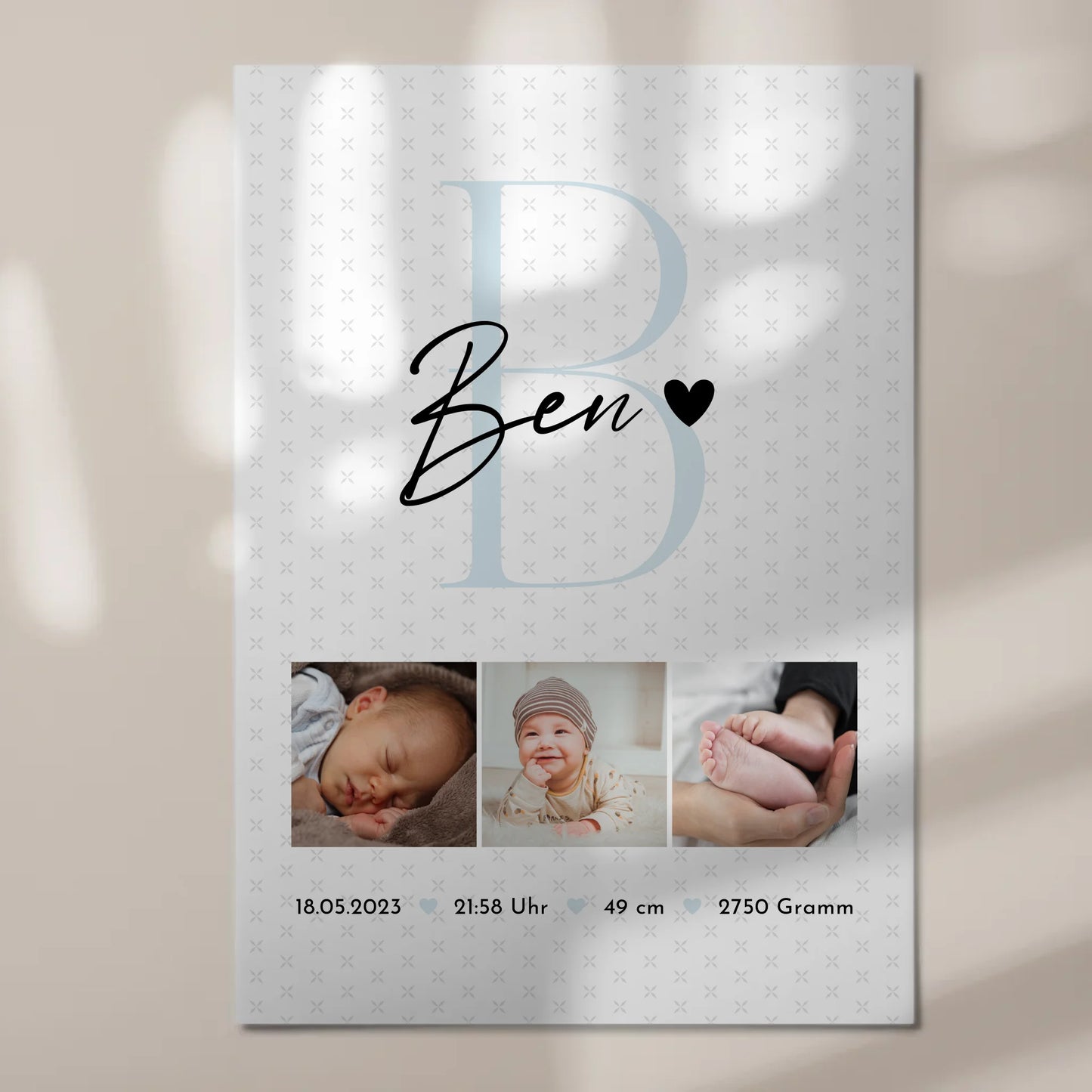 Magnetposter Fotoboard zur Geburt Baby Fotocollage mit Geburtsdaten Initial Sternchen Muster 7